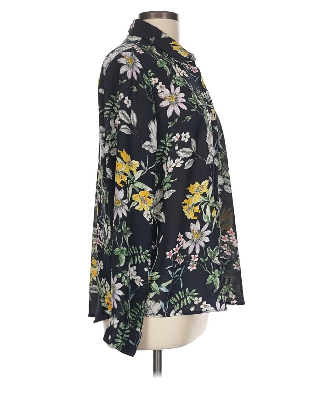 H&M Navy Blue Floral Button Down Flowy Shirt - Picture 6 of 6